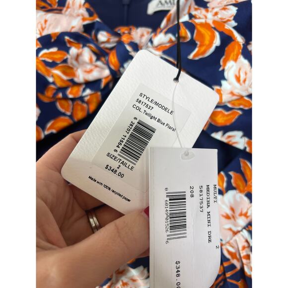 NWT Amur Medina Cutout Floral-Print Organic Stretch-Cotton Mini Dress Indigo - Picture 5 of 8